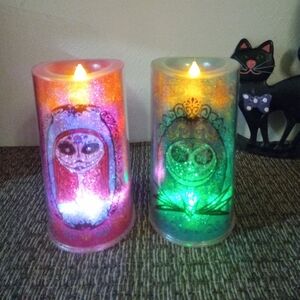 💀 Nightmare Before Christmas Jack & Sally LED Candle Set ☠️ Day of the Dead 6x3